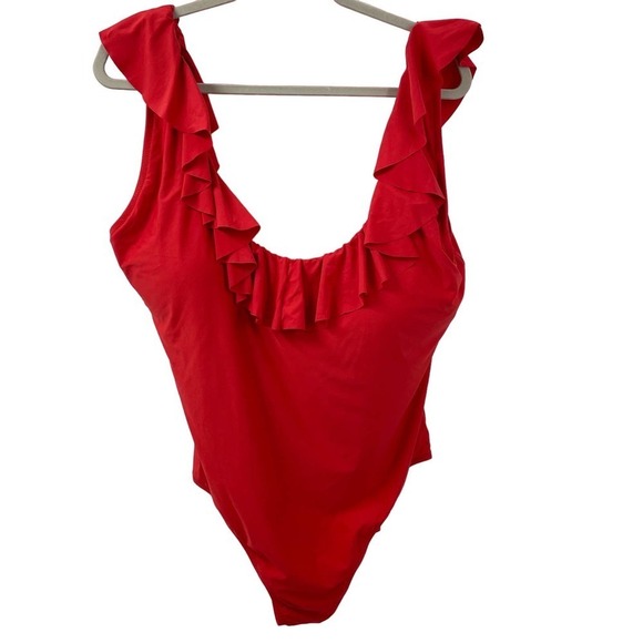 J. Crew 24 Ruffle Scoopback One Piece Swimsuit Red AK952 - Picture 3 of 7